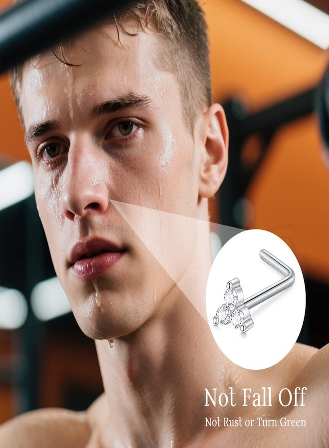 JFORYOU 6PCS 20G Dangle Nose Rings Studs Stainless Steel L Shaped Nose Studs Heart Butterfly CZ Nose Rings for Women Men Nostrial Piercing Jewelry Silver - Image 2